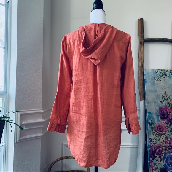 FOR CYNTHY BURNT ORANGE LINEN HOODED TUNIC TOP COVER UP - Picture 5 of 14